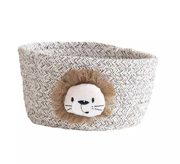 Grey woven lion mini storage basket