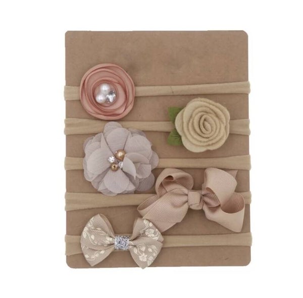 Pack of 5 flower and bow headbands