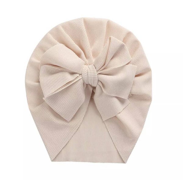 Ivory ribbed bow turban
