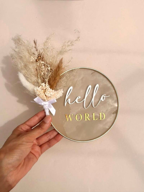 Hello World Floral Pampas Disk- Embossed