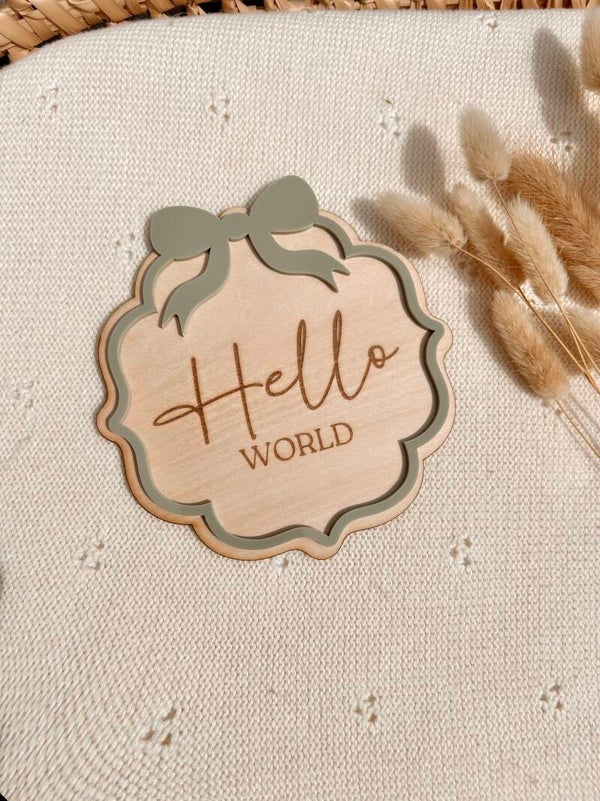 Hello World Bow Tie Wooden And Acrylic Plaque