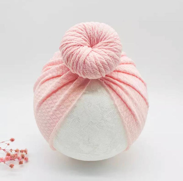 Blush waffle knit doughnut turban