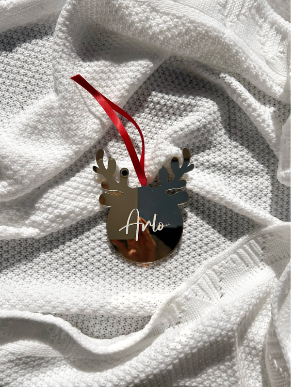 Gold mirrored reindeer tree ornament