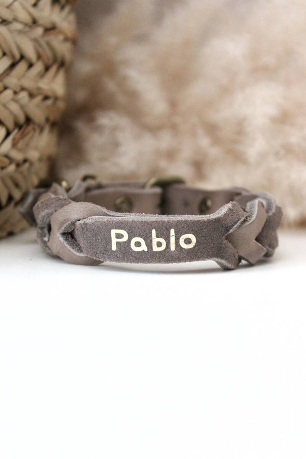 Luxe Vetleer Halsband | Robuuste vlecht | Met naam