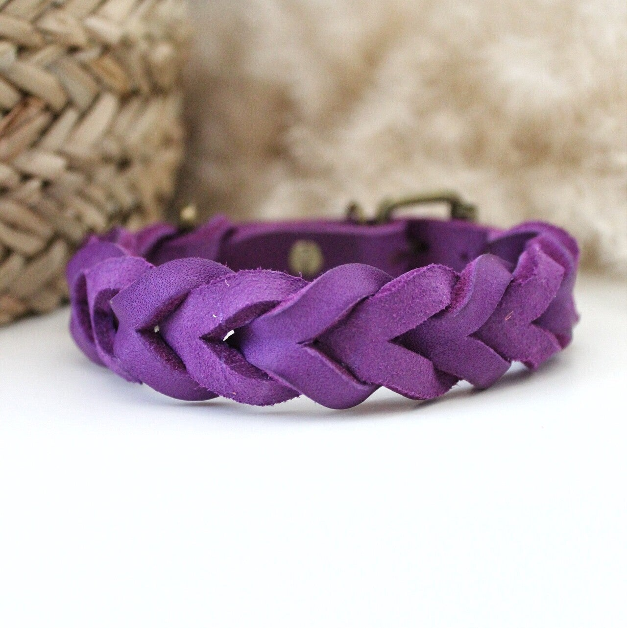 Paars Vetleer Halsband | Robuuste vlecht