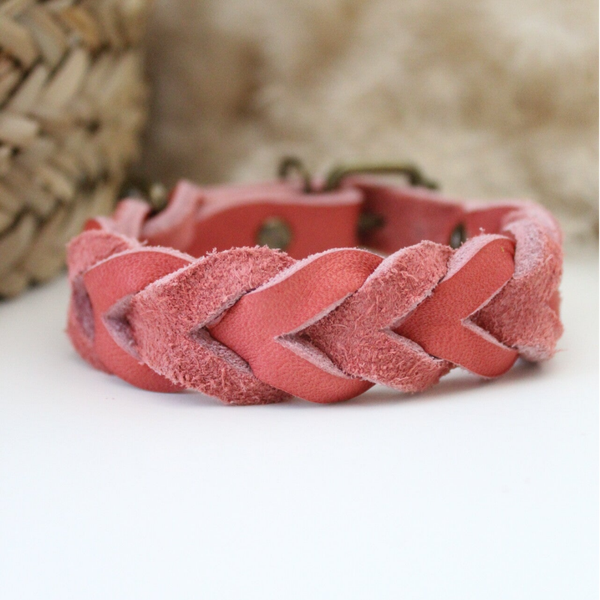 Koraal Vetleer Halsband | Robuuste vlecht