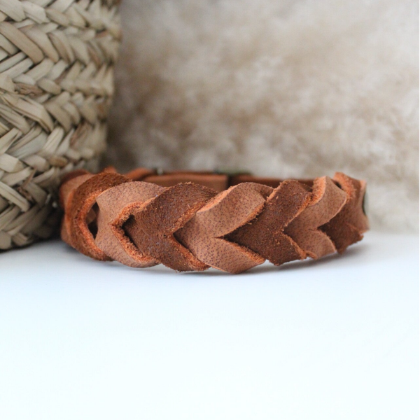 Tan Nubuck leer Halsband | Robuuste vlecht