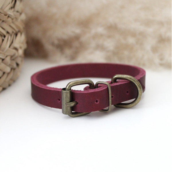 Rood Vetleer Halsband | Smal Klassiek