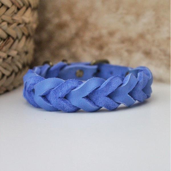 Blauw Vetleer Halsband | Robuuste vlecht