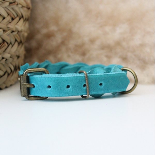 Turquoise Vetleer Halsband | Robuuste vlecht