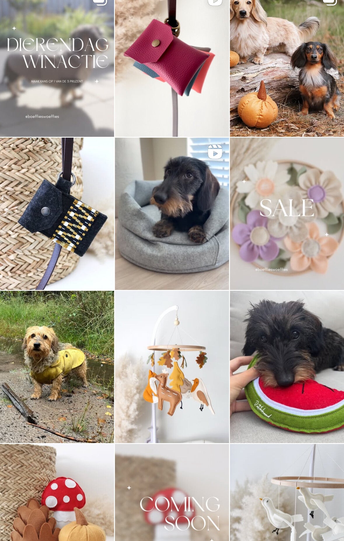 Boeffies woeffies instagram webshop voor handgemaakte producten baby kids en honden. Babymobiel muziekmobiel rammelaar knuffels wagenspanner hondenspeelgoed hondenriem accessoires regenjas teckel 