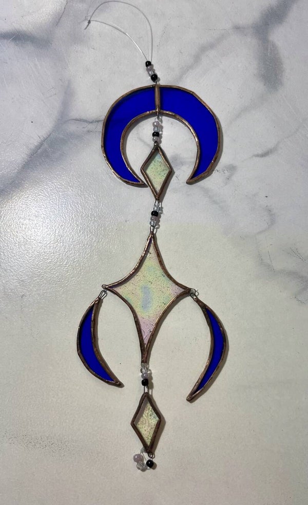 Glas-in-lood maan en ster suncatcher