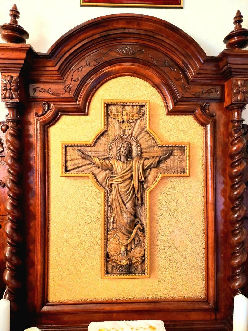 Sculpture sur bois. Le retour de Jésus . Réf 253