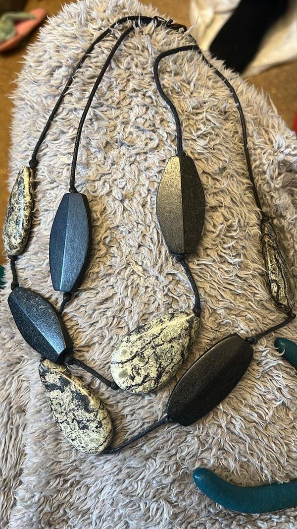 Large marble and black beaded necklace