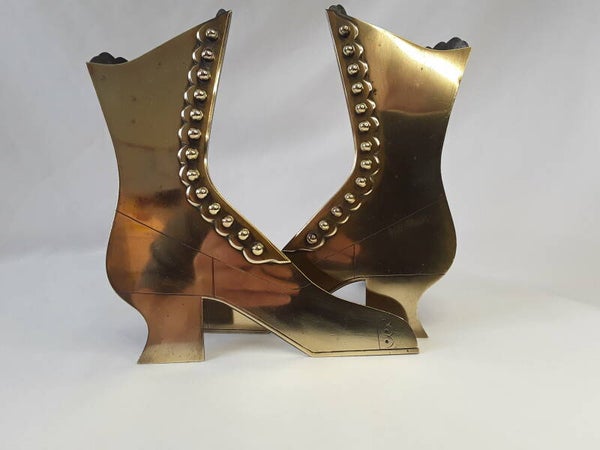 Antique Victorian Brass boot Match/Spill holder~ matching pair.
