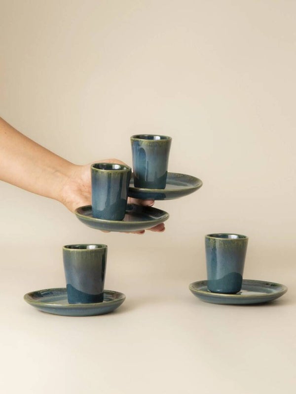 Amazonia Green Set Espresso Kopje & Schotel Set van 4 stuks