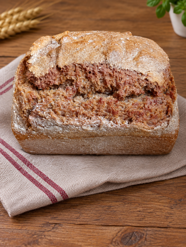 Pain maison à l'épeautre, préparé avec notre farine complète, 500 g - Dinkel Hausbrot aus unserem vollkorn mehl 500g - Chleb domowy orkiszowy z naszej mąki pełnoziarnistej 500g