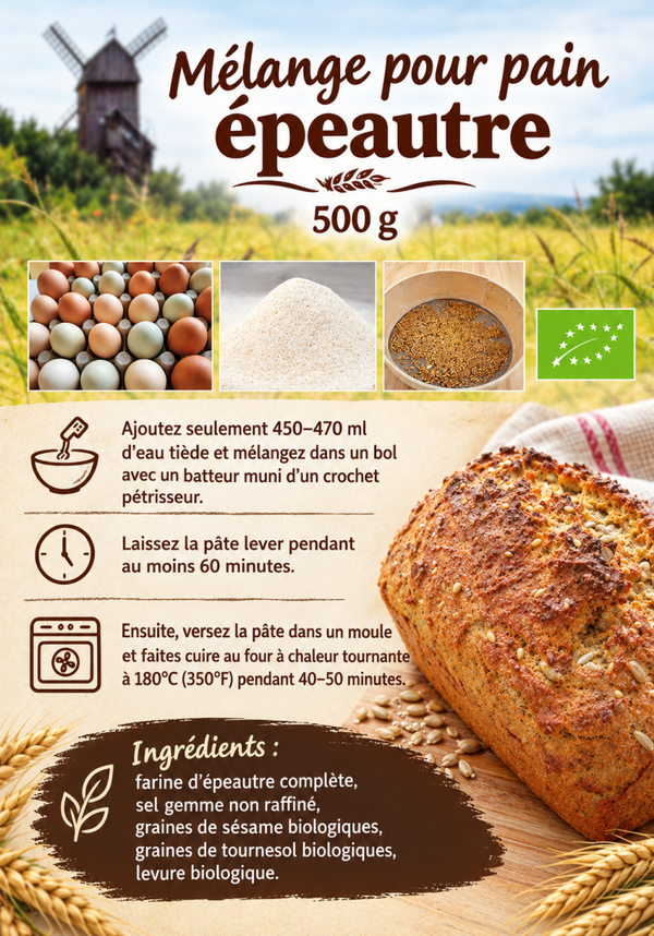 Mélange à pain d'épeautre 500g - Dinkelbrotmischung 500 g - Mieszanka do chleba orkiszowego 500g
