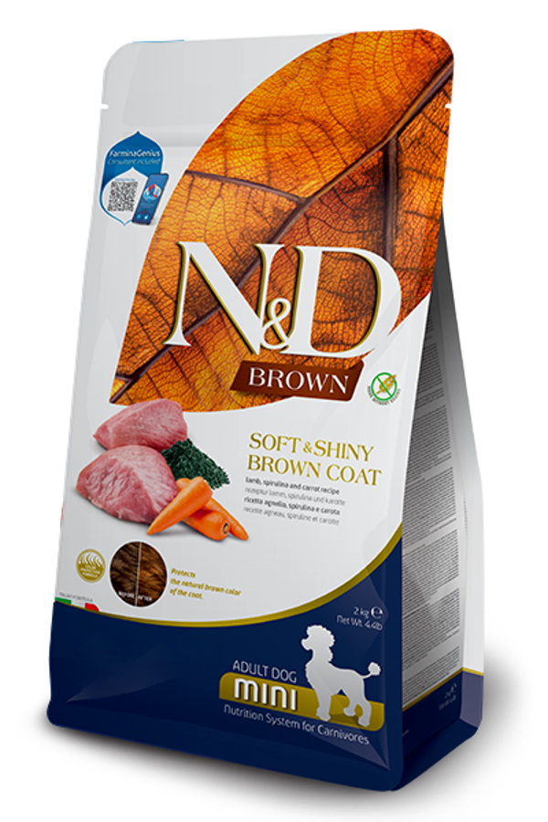 N&D BROWN COAT  Agneau, spiruline et carotte adulte mini