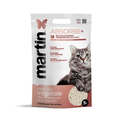 Litière agglomérante Absorbe+ en cas d'urines fréquentes du chat 5L (x4) - Martin