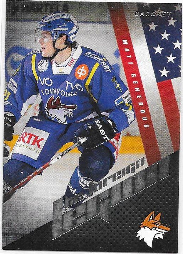 2012-13 Finnish Cardset The Foreign Legion #4of9 Matt Generous Lukko , St. Lawrence University