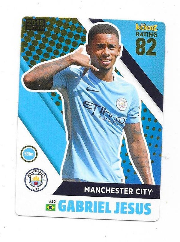 2017-18 Swedish Kickerz Goldstar #50 Gabriel Jesus  Manchester City , Brasil
