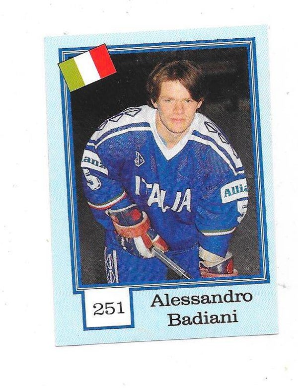 1992 Finnish Semic WC Ice Hockey Sticker #251 Alessandro Badiani , Italia , HC Bolzano
