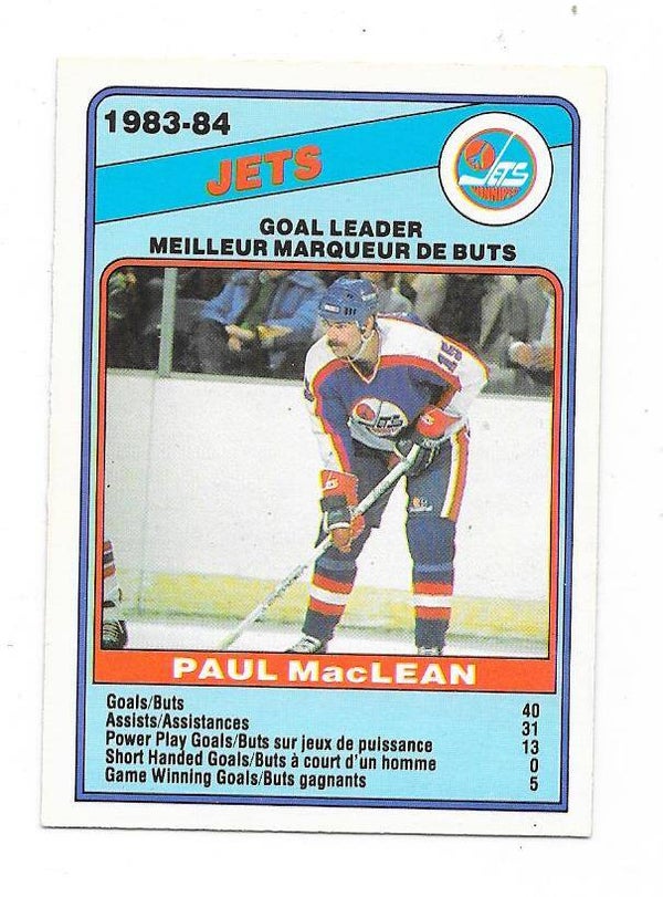 1984-85 OPC NHL Ice Hockey Card #371 Paul MacLean , Winnipeg Jets