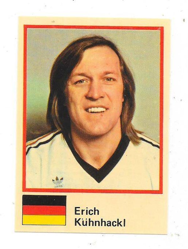 1982 Finnish Semic WC Ice Hockey Sticker #112 Erich Kühnhackl , West Germany & EV Landshut
