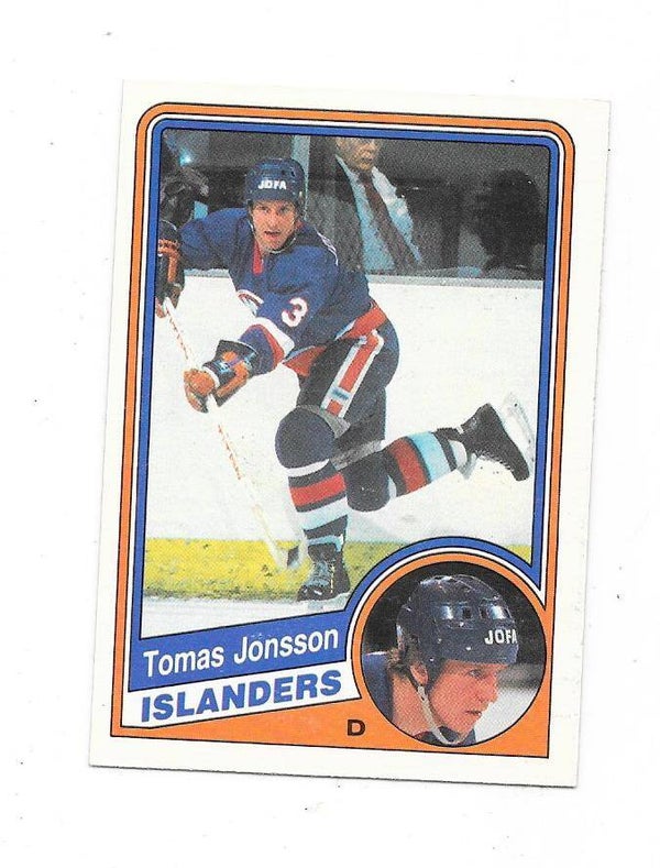 1984-85 OPC NHL Ice Hockey Card #128 Tomas Jonsson , New York Islanders