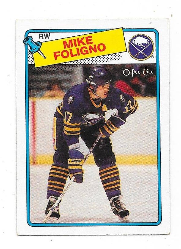 1988-89 OPC NHL Ice Hockey Card #184 Mike Foligno , Buffalo Sabres