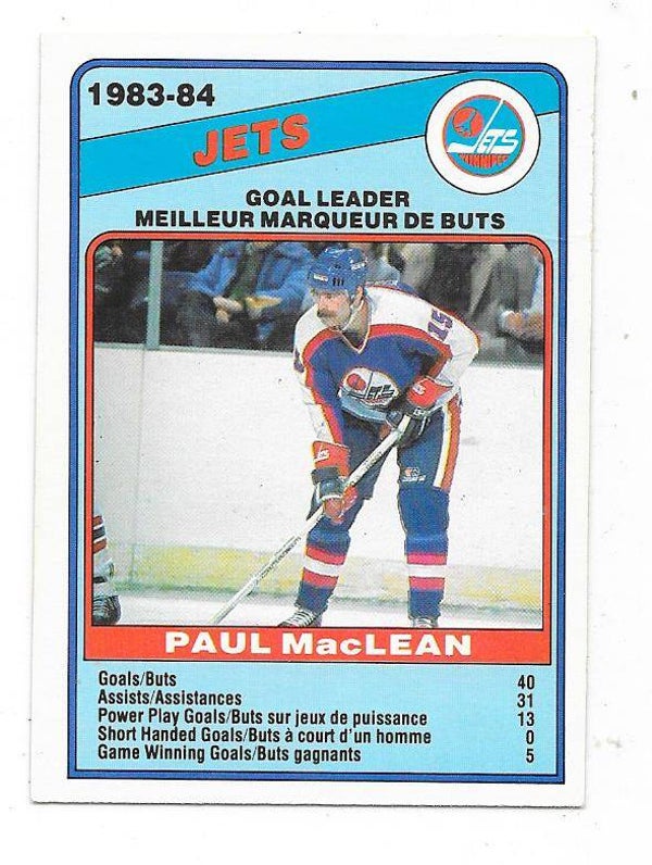 1984-85 OPC NHL Ice Hockey Card #371 Paul MacLean , Winnipeg Jets