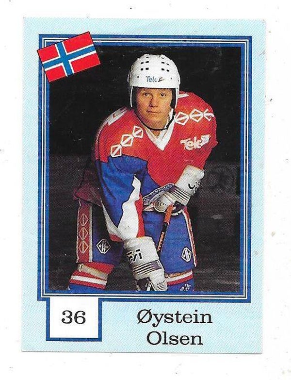 1992 Finnish Semic WC Ice Hockey Sticker #36 Øystein Olsen , Norway & Vålerenga