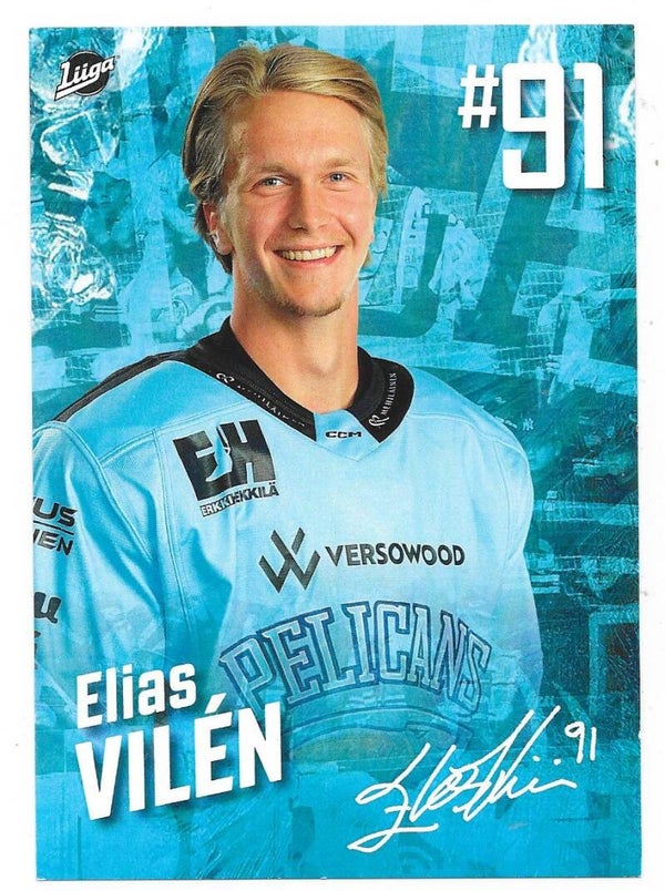 2023-24 Finnish Pelicans Teamissued Ice Hockey Card #91 Elias Vilen , Kalmar HC
