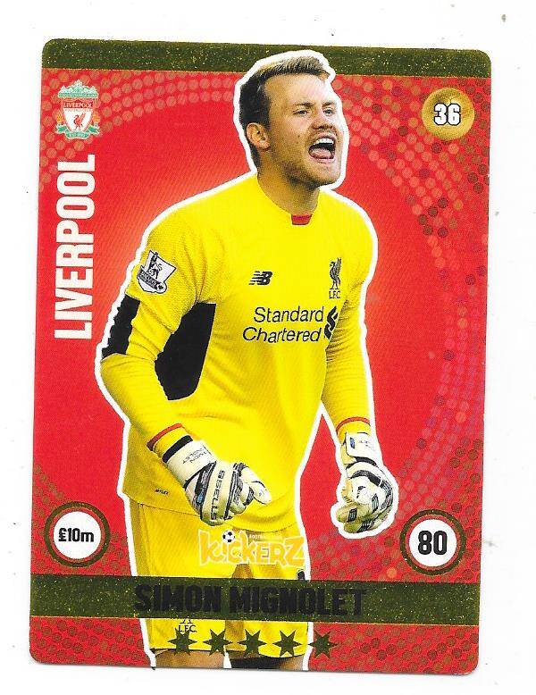 2015-16 Swedish Kickerz Goldstar # Simon Mignolet , Liverpool