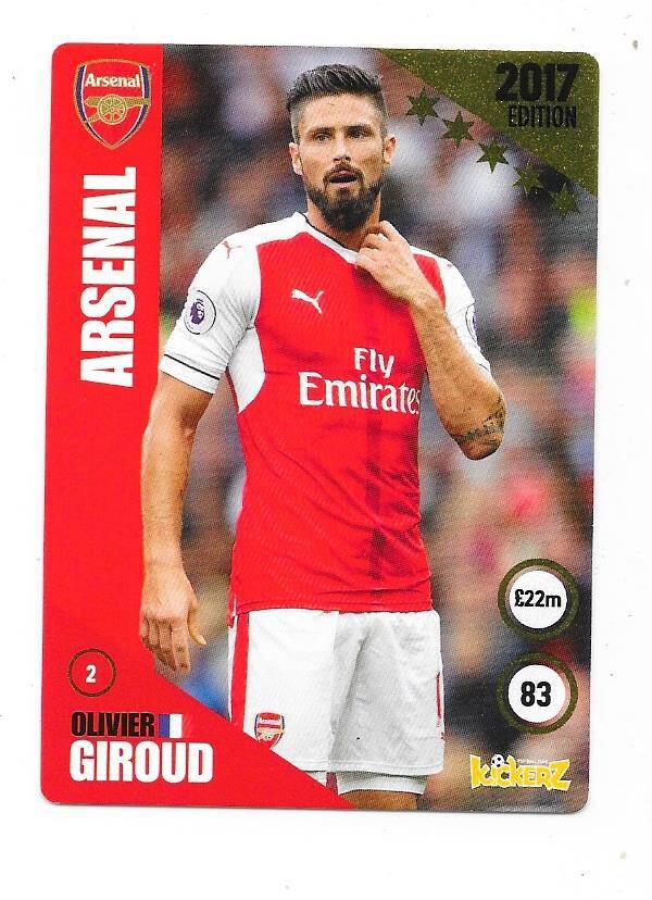 2016-17 Swedish Kickerz Goldstar #2 Olivier Giroud Arsenal , France