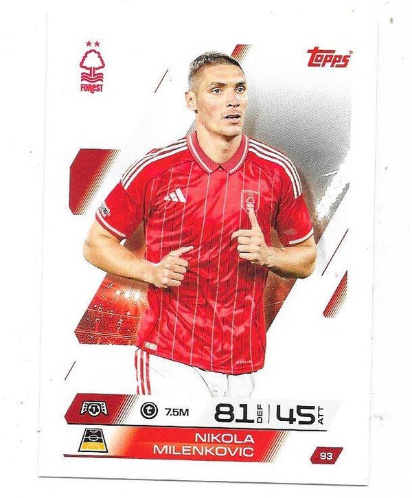 2025-26 Topps Match Attax Champions League #93 Nikola Milenkovic , Nottingham Forest