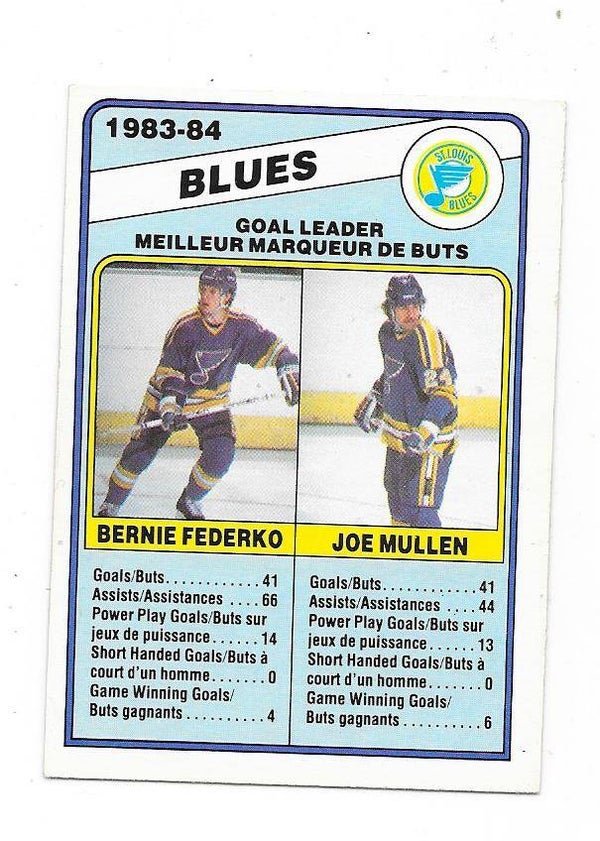 1984-85 OPC NHL Ice Hockey Card #367 Bernie Federko & Joe Mullen , St Louis Blues