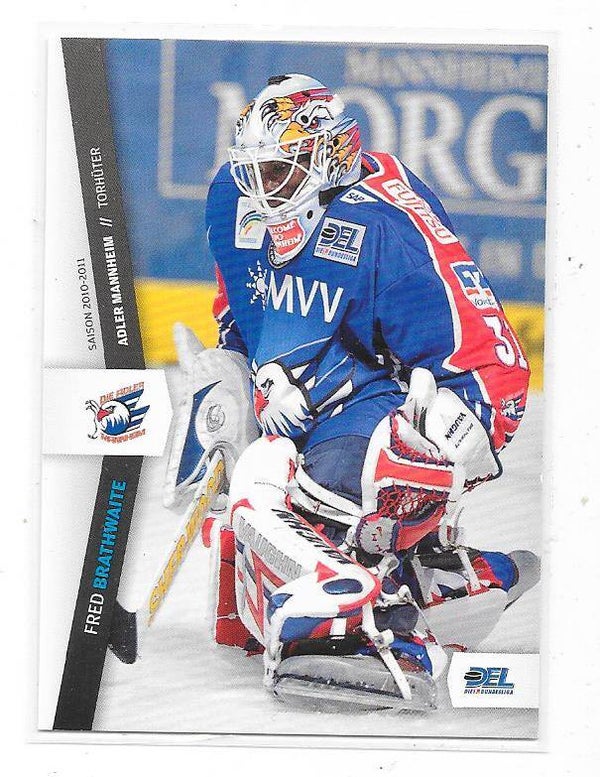 2010-11 German DEL Ice Hockey Card #195 Fred Bradhwaite , Adler Mannheim