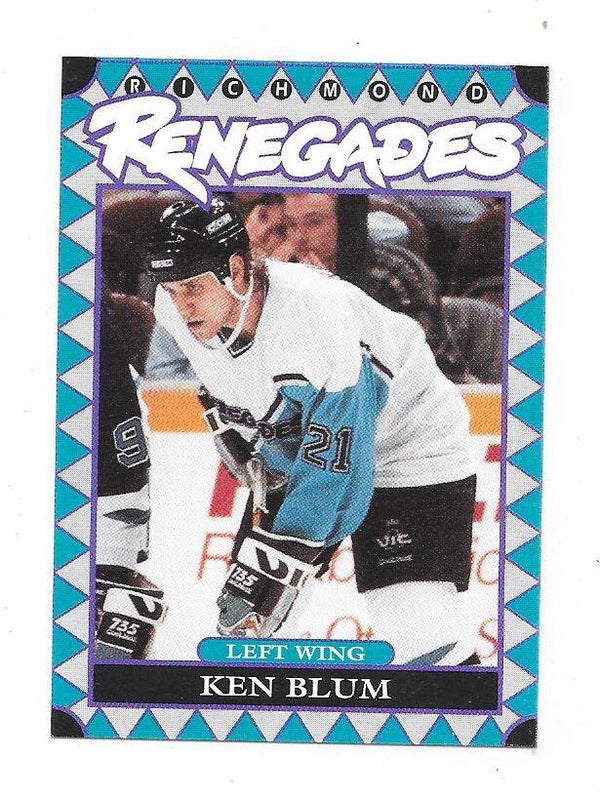 1993-94 Richmond Renegades TeamIssued (ECHL) #15 Ken Blum  , Lake Superior State Univ.