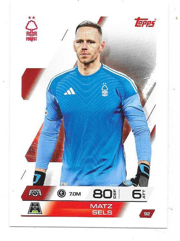 2025-26 Topps Match Attax Champions League #92 Matz Sels , Nottingham Forest