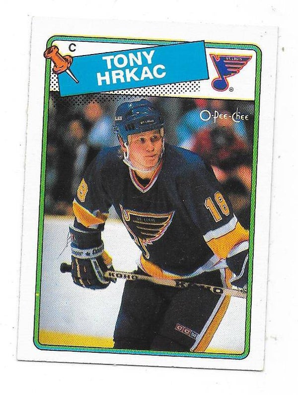1988-89 OPC NHL Ice Hockey Card #129 Tony Hrkac , St Louis Blues RC