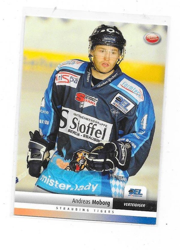 2007-09 German DEL Ice Hockey Card #432 Andreas Moborg , Straubing Tigers , University of Vermont