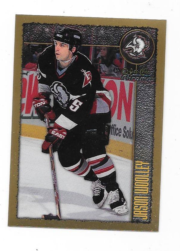 1998-99 OPC Chrome NHL Ice Hockey card #9 Jason Woolley , Buffalo Sabres