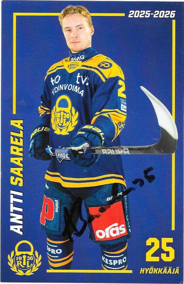 2025-26 Finnish Rauman Lukko Autographed TeamIssued #25 Antti Saarela