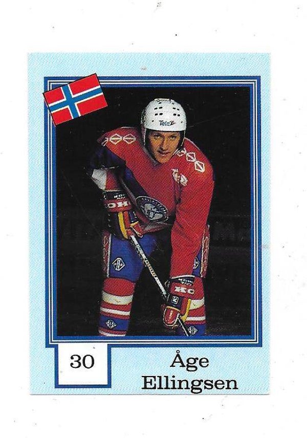 1992 Finnish Semic WC Ice Hockey Sticker #30 Åge Ellingsen , Norway & Storhamar