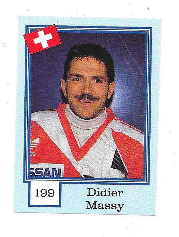1992 Finnish Semic WC Ice Hockey Sticker #199 Didier Massy , Switzerland & HC Lugano