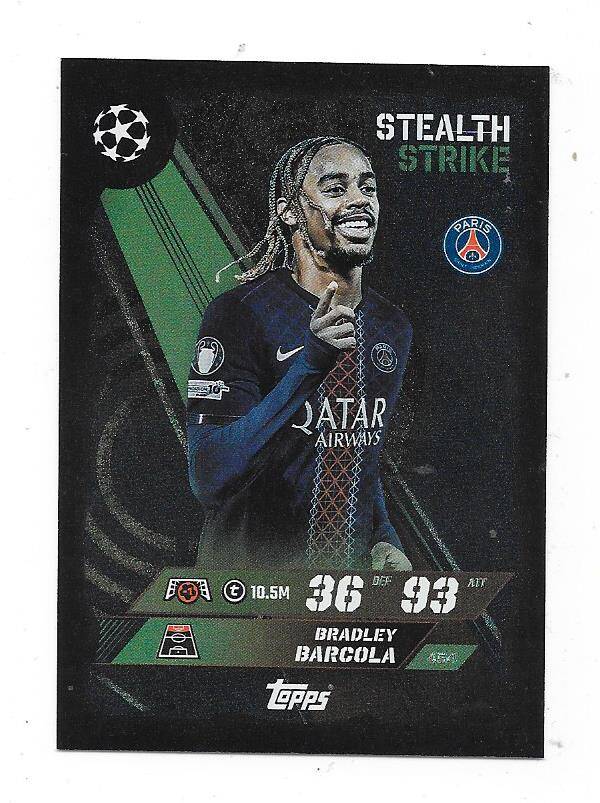 2025-26 Topps Match Attax CHL Stealth Strike # 454 Bradley Barcola , Paris Saint-Germain