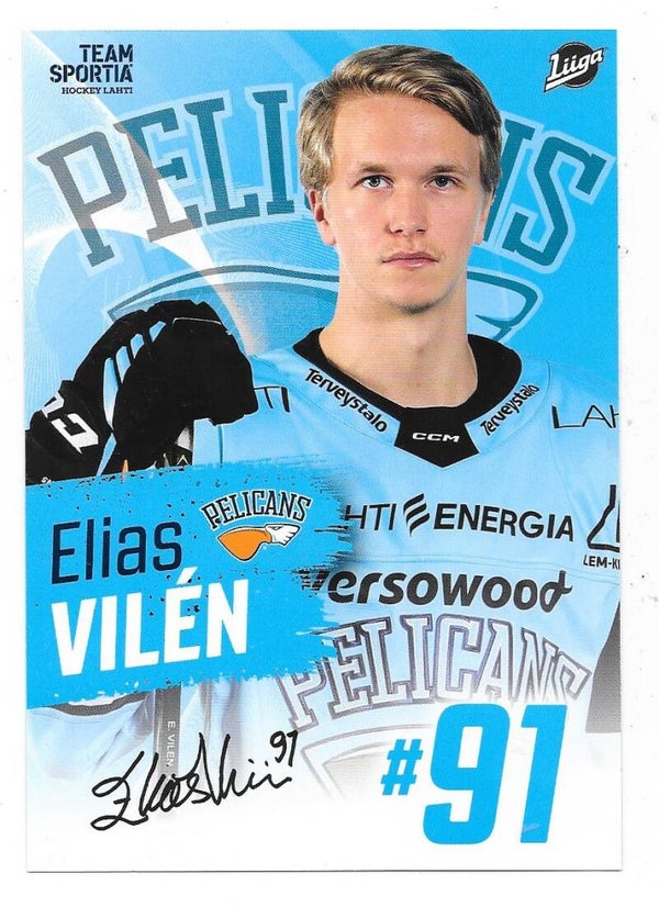 2021-22 Finnish Pelicans Teamissued Ice Hockey Card #91 Elias Vilen , Kalmar HC