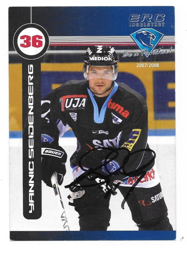 2007-08 German ERC Ingolstadt Autographed Teamissued Card #36 Yannic Seidenberg , Medicine Hat Tigers